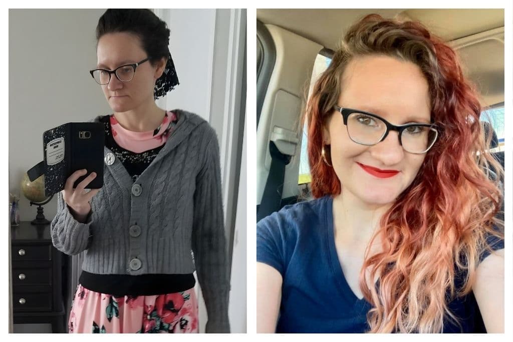 Linda Paige client before-and-after: drab mirror selfie to confident styled portrait