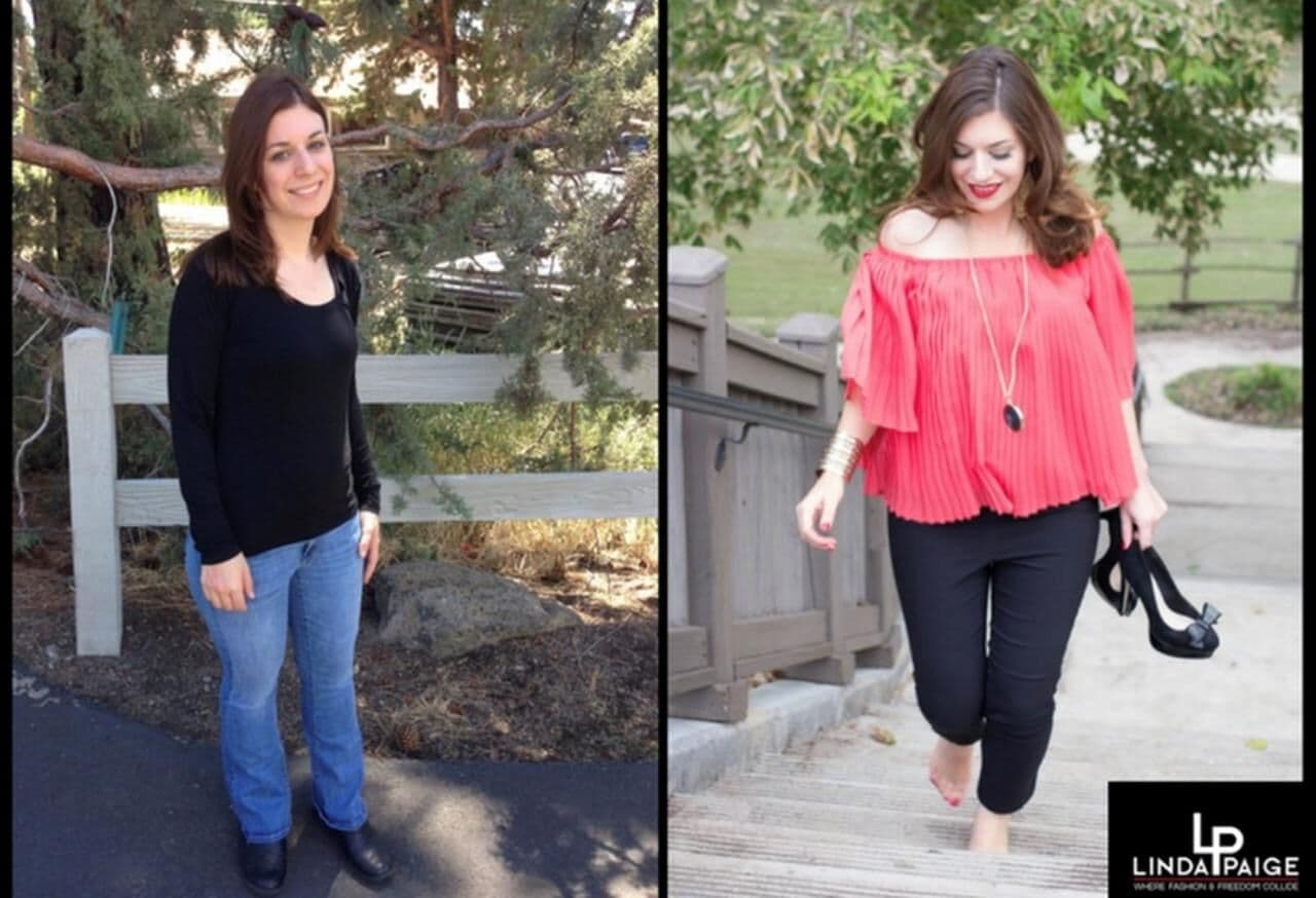 Linda Paige client before-and-after: casual wear to polished statement style